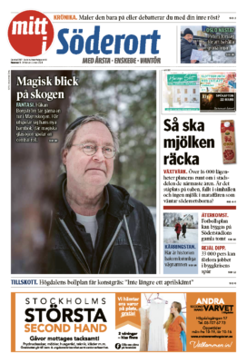 Förstasidan i tidningen Mitti som visar en bild på författaren Håkan Borgström. Rubriken är: Magisk blick på skogen.